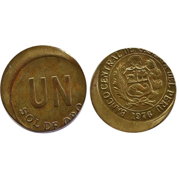 Error;  Peru 1976 Brass Off Centre Strike.