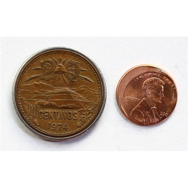 Error;  USA 2003 1¢ BU w/Off Centre Strike & 1972 50¢ Fantasy coin showing Obv Encased Mexico 1970 2