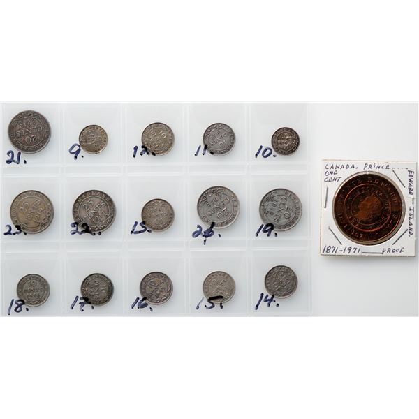 Maritimes coin Lot; Includes 18 pieces mainly silver.  VG to VF