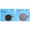 Image 1 : N.S. 1861 1¢ "Lg Rosebud", Nfld 1917C 50¢ Both coins CCCS Choice Very Fine-30 & Extra Fine-40 respec