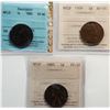 Image 1 : Nfld 1885 1¢, 1890, 1909.  Lot of 3  coins certified  Very Fine-20 to Choice About Uncirculated-55