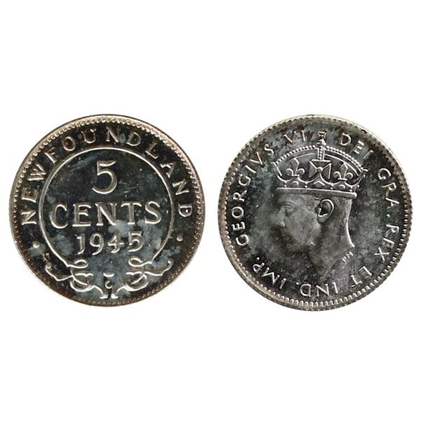 Nfld; 1945-C 5¢ ICCS Gem Mint State-65 Lustrous example