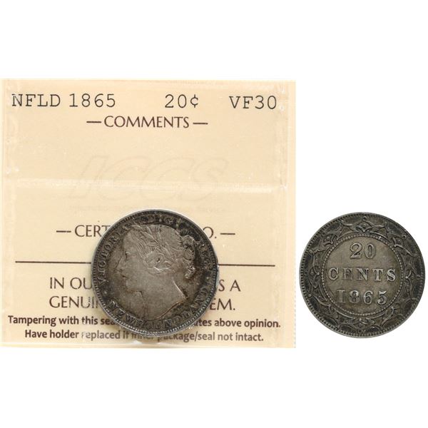 Nfld; 1865 20¢ ICCS Choice Very Fine-30