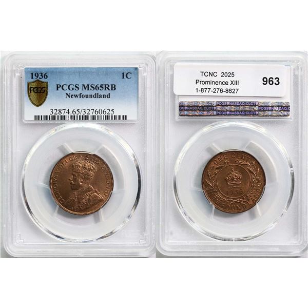 Nfld; 1936 1¢ PCGS Gem Mint State-65RB