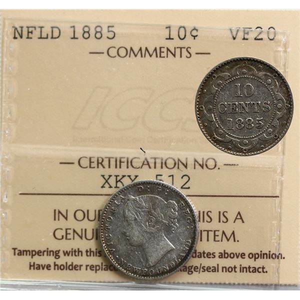 Nfld; 1885 10¢ ICCS Very Fine-20