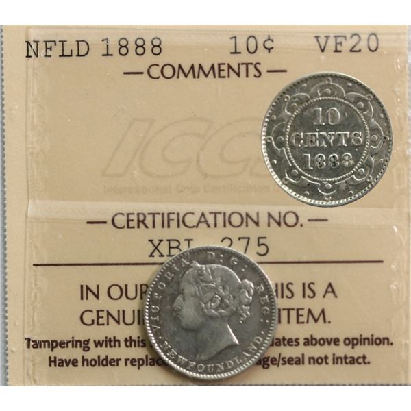 Nfld; 1888 10¢ ICCS Very Fine-20