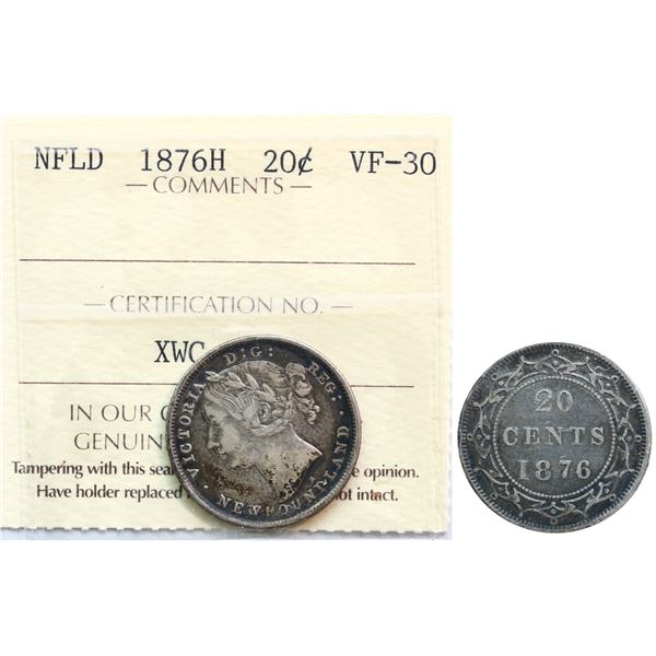 Nfld; 1876H 20¢ ICCS Choice Very Fine-30