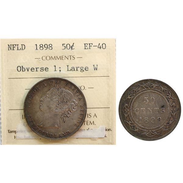 Nfld; 1898 50¢ "Obv1; Lg W" ICCS Extra Fine-40
