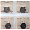 Image 1 : Nfld; 1881 20¢, 1896 20¢ Obv1, 1896 20¢ Obv 2, 1899 20¢ Lg 9's, lot of 4 coins ICCS graded Very Fine