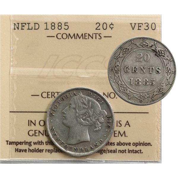 Nfld; 1885 20¢ ICCS Choice Very Fine-30