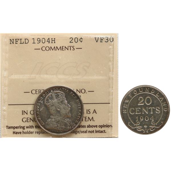 Nfld; 1904H 20¢ ICCS Choice Very Fine-30
