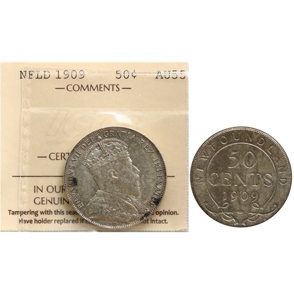 Nfld; 1909 50¢ ICCS Choice About Uncirculated-55 Lustrous,