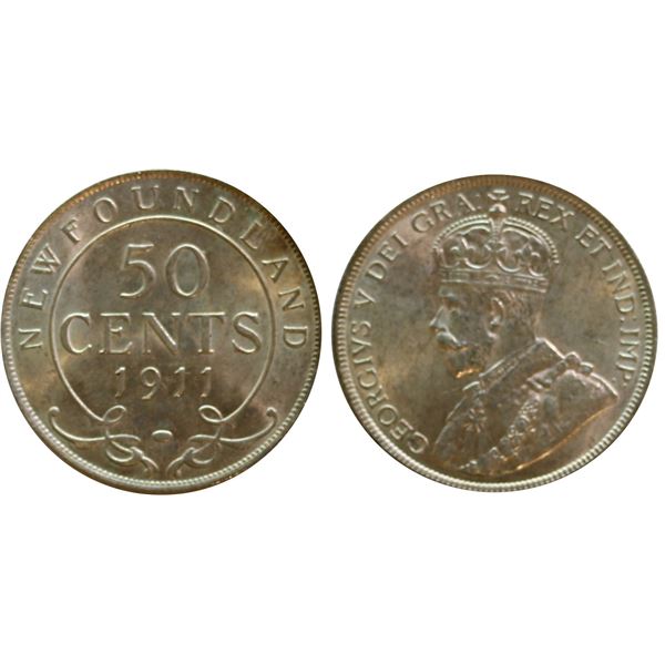 Nfld; 1911 50¢ Uncirculated or better.