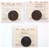Image 1 : 1858 1¢, 1859 " W9/8", 1892 "Obv.4".  Lot of 3 coins all ICCS Choice Very Fine-30