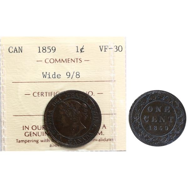 1859 1¢ "Wide 9/8" ICCS Choice Very Fine-30.  A nice example