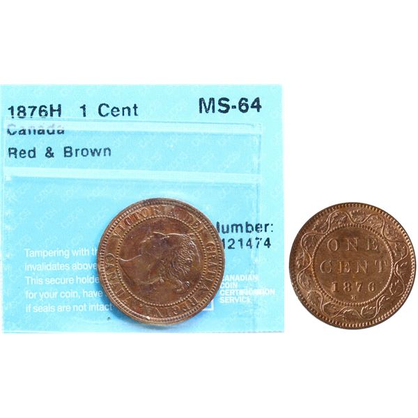 1876H 1¢ CCCS Choice Mint State-64 RB