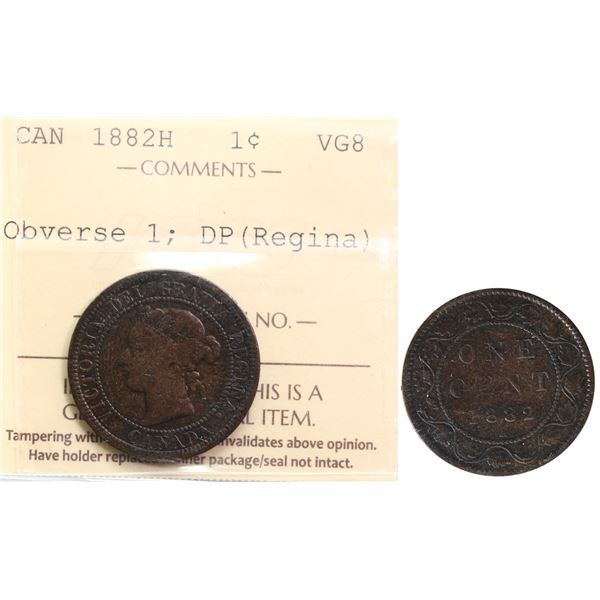 1882H 1¢ " Obv.1 - : DP (Regina) Triple Die Obv." ICCS Very Good-8