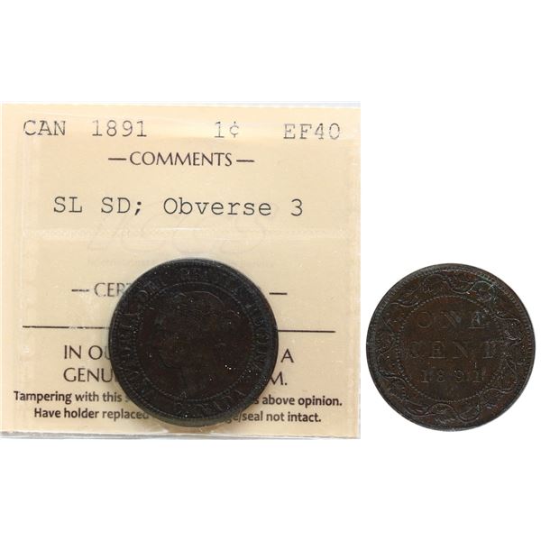 1891 1¢ "SD SL Obv.3" ICCS Extra Fine-40