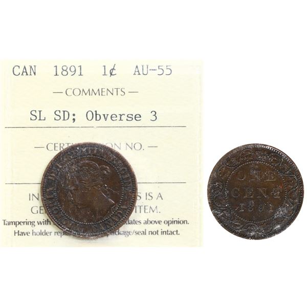 1891 1¢ "SL SD-Obv 3" ICCS Choice About Uncirculated-55