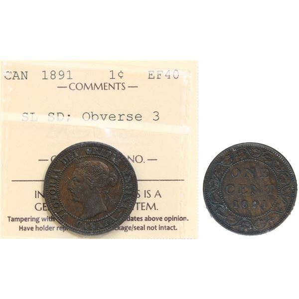 1891 1¢ "SL SD-Obv 3" ICCS Extra Fine-40