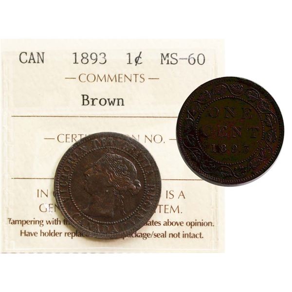 1893 1¢ " Wide 3" ICCS Mint State-60
