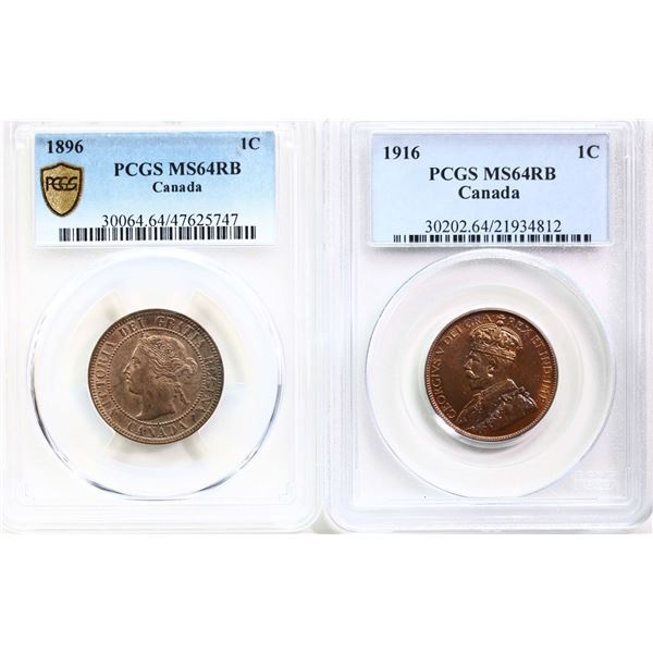 1896 1¢, 1916 Both coins PCGS Choice Mint State-64RB, Two very nice and attractive examples.