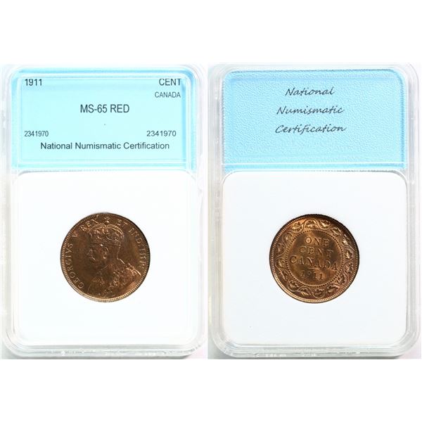 1911 1¢ Uncirculated or better (NNC MS-65 Red)