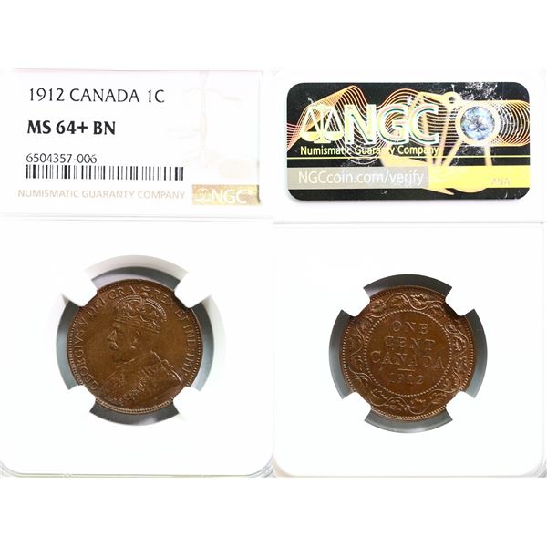 1912 1¢ NGC Choice Mint State-64+ BN.  Highly lustrous.