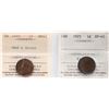 Image 1 : 1920 1¢ "Small" ICCS Choice Mint State-63 RB, 1925 ICCS Choice Extra Fine-45, Lot of 2 coins.