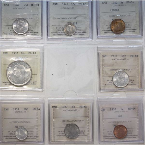 1937 1¢, 5¢, 10¢, 25¢, $1, 1942 5¢, 10¢, 25¢, 1957 1¢, 5¢, 10¢, 25¢, 1962 1¢, 10¢, 25¢, 50¢, $1 all