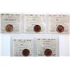 Image 1 : 1937 1¢,1946, 1947, 1950, 1955.  All 5 coins ICCS Choice Mint State-64 Red