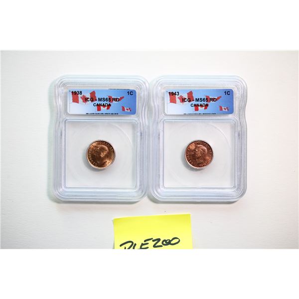 1938 1¢, 1943 Both coins ICG Gem Mint State-65 Red
