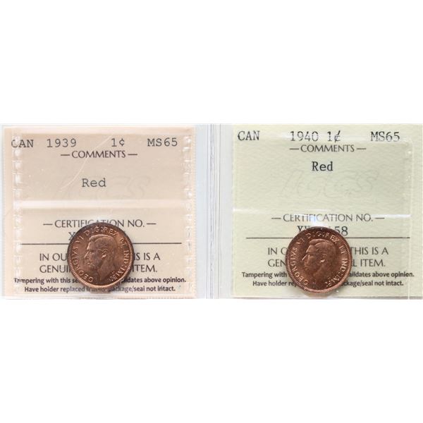 1939 1¢, 1940 Both coins ICCS Gem Mint State-65 Red