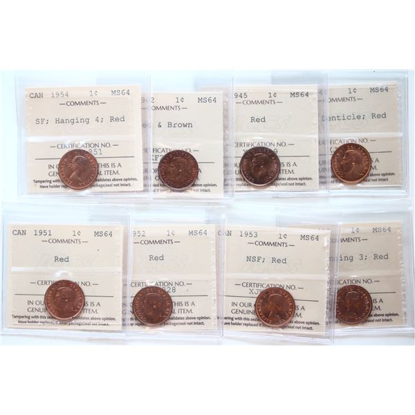 1942 1¢, 1945, 1949 "A Off", 1951, 1952, 1953 "NSF", 1953 "NSF - Hanging 3",  1954 "SF - Hanging 4 "