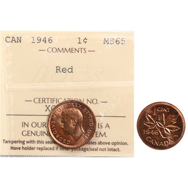 1946 1¢ ICCS Gem Mint State-65 Red