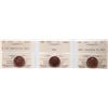 Image 1 : 1949 1¢ "A off", 1952, 1953 "NSF - Hanging 3",  Lot of 3 coins ICCS Gem Mint State-65 Red.