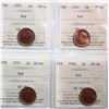 Image 1 : 1950 1¢ (4).  Lot of 4 coins all certified ICCS Choice Mint State-64 Red