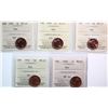 Image 1 : 1951 1¢, 1956, 1990, 1991, 1993. Lot of 5 coins all ICCS Gem Mint State-65 Red