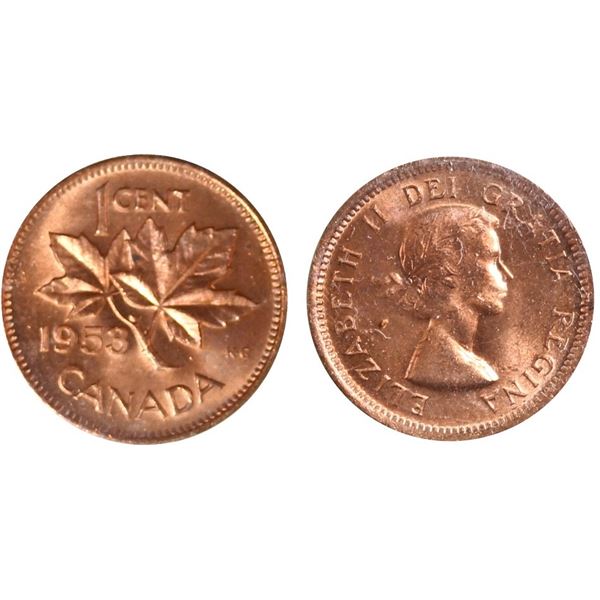 1953 1¢ "NSF - Hanging 3" ICCS Superb Gem Mint State-66 Red 100% Red Lustre.