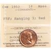 Image 2 : 1953 1¢ "NSF - Hanging 3" ICCS Superb Gem Mint State-66 Red 100% Red Lustre.