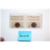 Image 1 : 1953 1¢ "NSF - Hanging 3", 1955 "SF - Hanging 5" Both coins ICCS Gem Mint State-65 Red