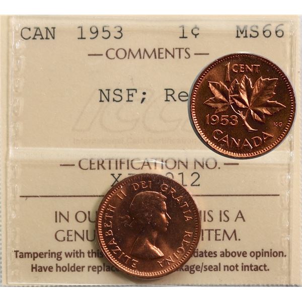 1953 1¢ "NSF" ICCS Superb Gem Mint State-66 Full Red.