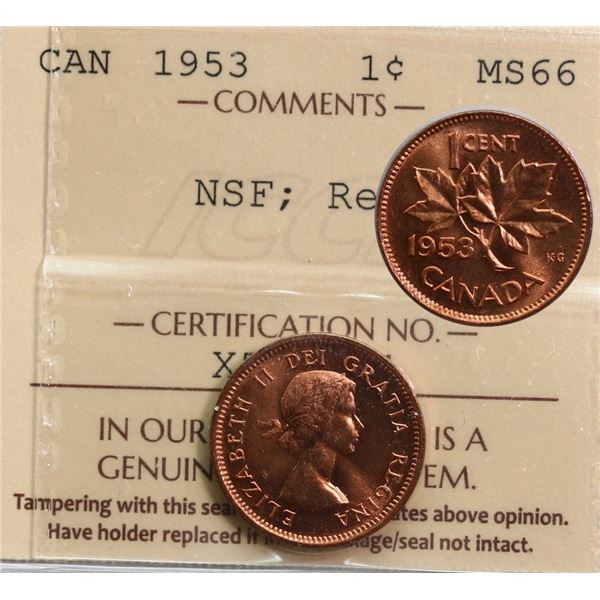 1953 1¢ "NSF" ICCS Superb Gem Mint State-66 Full Red.
