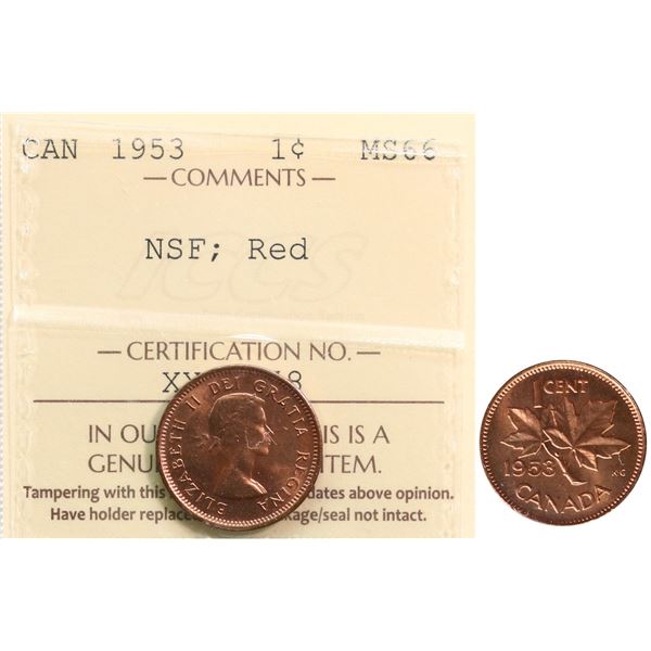1953 1¢ "NSF" ICCS Superb Gem Mint State-66 Red