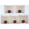 Image 1 : 1953 1¢ "NSF", 1985 "Pointed 5", 1987, 1988, 1989  Lot of 5 coins ICCS Choice Mint State-64 Red.