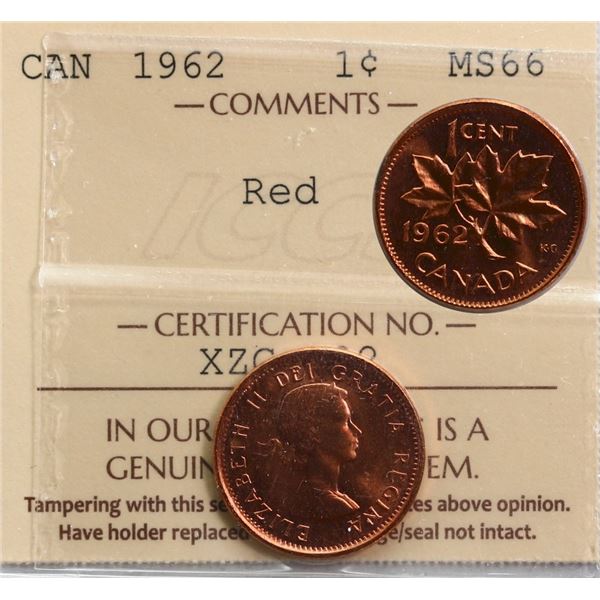 1962 1¢ ICCS Superb Gem Mint State-66 Full Red.