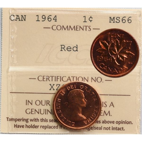 1964 1¢ ICCS Superb Gem Mint State-66 Full Red.