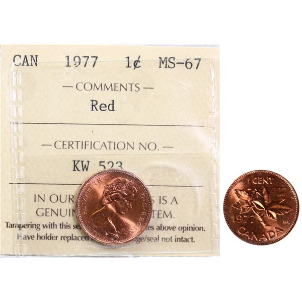 1977 1¢ ICCS Superb Gem Mint State-67 Full red.