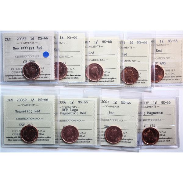 1992 1¢ (2), 1997, 1998, 2003P, 2003, 2006, 2006P, All 8 coins  ICCS Superb Gem Mint State-66. Inclu
