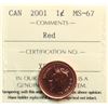 Image 2 : 2001 1¢ ICCS Superb Gem Mint State-67 Red